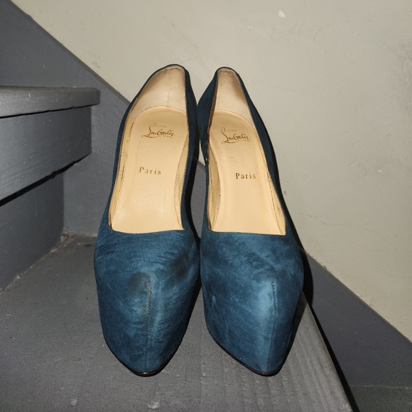 Christian Louboutin Suede Teal Daffodile pumps